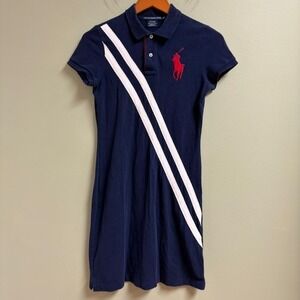 Ralph Lauren Sport Shirt Dress Size S Navy Blue Big Pony Logo Y2K Tennis Preppy